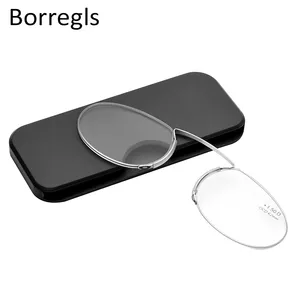 Borregls Pince Nez stil burun dinlenme sıkma taşınabilir ince pince-nez optik okuma gözlüğü hiçbir kol erkekler kadınlar