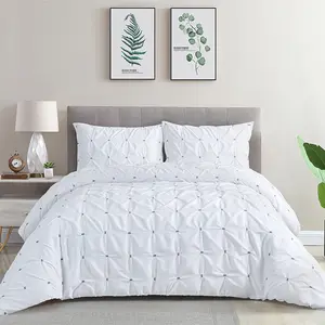 Manufacturer Customize White High Quality Solid Pinch Pleat Microfiber Sheet Pillowcase & Duvet Cover Sets