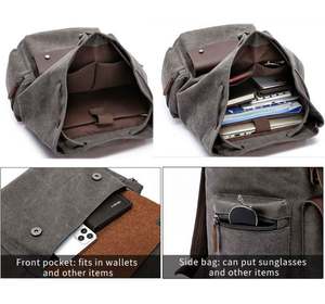 Sac à dos en toile vintage personnalisé en gros pour hommes, sac à dos à cordon avec fermeture à rabat, style hipster, sac à dos d'école - Product Image 6