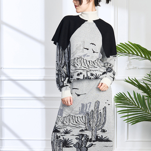 Luxury <b>Women's</b> Long Sleeve Pullover Knit High Tie <b>Cape</b> with Environmental Yarn Jacquard High-end Sweaters - Product Image 3