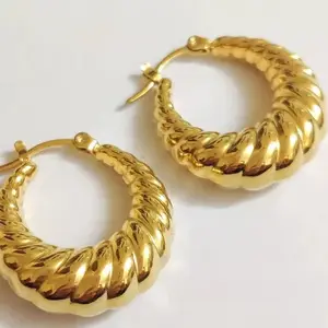 Vintage Croissant Chunky hoop Earrings Women Jewelry 316L Stainless Steel PVD 18K Gold Plated wholesale Tyre Shape Stud Earrings