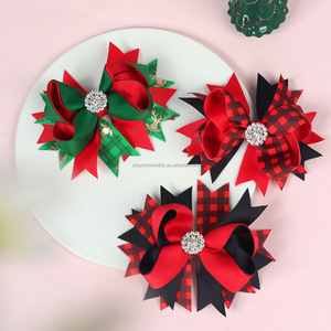 Không Được Bán Buôn 5Inch Màu Đỏ Màu Xanh Lá Cây Giáng Sinh Tóc Cung Clip Đầy Màu Sắc Cá Sủi Lấp Lánh Với Kim Cương Cho Cô Gái Nhỏ Trẻ Em - Product Image 6