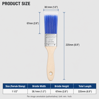 Pinceau plat durable de 1,5 pouce (38,1 mm) à poils synthétiques, manche en bois dégradé bleu-blanc, virole argentée