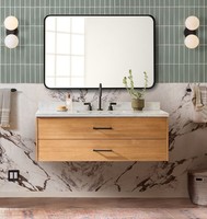 Miroir intelligent mural moderne de luxe, meuble de salle de bain personnalisable en bois massif pour appartement et villa