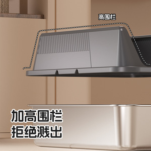 Stainless Steel <b>Cat</b> Litter <b>Box</b> Extra Large High Railing Anti-Splash Raised Semi Enclosed For <b>Cats</b> - Product Image 1