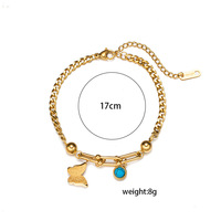 Bracelet unisexe en acier inoxydable plaqué or 18 carats, avec fermoir fer à cheval en U3, chaîne, turquoise, papillon, romain, pêche