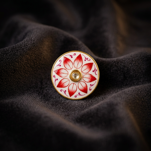 Botones de Lujo Personalizados de Latón con Esmalte Meenakari de Jaipur, Diseño de Capullo de Loto Rojo y Cristales Polki, para Trajes Formales de Hombre, Aniversarios y Bodas Sherwani - Product Image 6