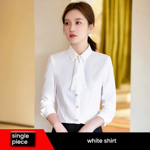 Kemeja Kerah Lipat Lengan Panjang Wanita Bergaris Biru Putih; Blus Lapisan Dasar Pakaian Kerja Model Lurus untuk Musim Gugur dan Musim Dingin - Product Image 5