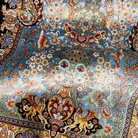 Pasokan Pabrik Karpet Ruang Tamu Mewah Biru Langit Motif Burung Persia, Permadani Sutra Modal, Dekorasi Dinding Ukuran Kecil 60*90cm
