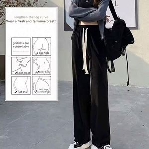 I-0288 Women <b>Boot</b> Cut Loose Formal Pant Elastic Straight <b>Trousers</b> Drawstring High Waist Solid Color Long Waterproof Eco-Friendly - Product Image 4