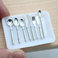 Accessoires pour maison de poupée, 8 pièces/ensemble, mini couteaux, fourchettes, cuillères, vaisselle occidentale, jouets miniatures, nourriture miniature, modèle de scène de restaurant