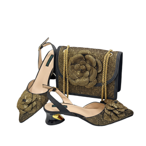 Women's Italian Style 2026 Party Shoes and Bags <b>Set</b> with Slip-On <b>Wedges</b> Heels Rhinestones Decoration Massage PVC Outsole Toe Box - Product Image 1