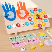 Mainan Belajar Jam Matematika Montessori dari Kayu dengan Kartu Hitung Jari untuk Penjumlahan dan Pengurangan untuk Pendidikan Balita