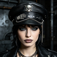 Chapeau de capitaine gothique noir personnalisé avec chaîne de crâne, casquette de fête style punk, accessoire de déguisement pour adultes