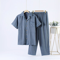 Pyjama d'été pour homme, style japonais inspiré de MUJI, 100% coton, double gaze respirante, à pois, manches courtes