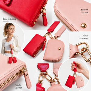 USA Warehouse Premium PU Leather Dual <b>Pouch</b> Keychain Wallet Woven Strap Coin Purse Wristlet Bag - Product Image 6