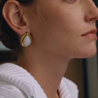 Boucles d'oreilles pendantes en acier inoxydable 316L plaqué or 18 carats avec coquillage naturel, œil de tigre et onyx noir, style vintage pour femme