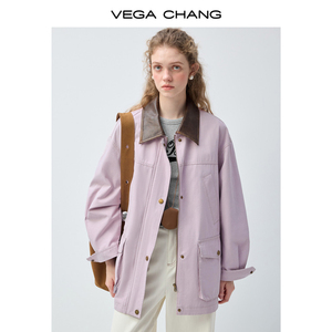 <span class=keywords><strong>Manteau</strong></span> court surdimensionné en similicuir patchwork de style coréen pour <span class=keywords><strong>femme</strong></span> VEGA CHANG, nouveau printemps et automne, violet taro - Product Image 2