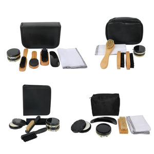 Leather Shoe Care Kit With Colorless And <b>Black</b> <b>Polish</b> For All Colors Men's Shoes Convenient Travel Size 4 Pieces Set - Product Image 2