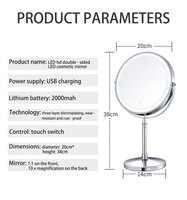 10x Cermin Meja Pembesar Terbaik Portabel Mini Bepergian dengan Lampu Led Cermin Rias dengan Power Bank