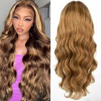 Perruque Lace Front Piano Highlight en Cheveux Humains Brésiliens Remy, Longue Ondulation Naturelle, Sans Colle, Pré-épilée, Ligne de Cheveux Naturelle