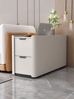 Table de chevet moderne blanche crème étroite, table de nuit mince à 2 tiroirs, armoire de rangement longue à coins arrondis, base solide