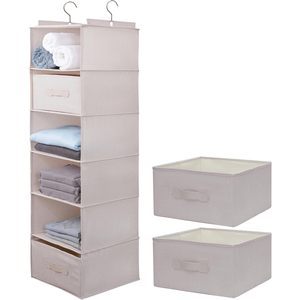 Hanging Closet Organizer <b>6</b>-Shelf With <b>Drawers</b> Detachable Beige Clothing Storage Bedroom Use - Product Image 1