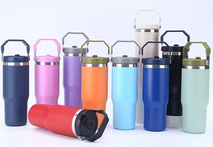 <b>Double</b> <b>Wall</b> Insulated Stainless Steel Travel <b>Cup</b> with Carry Handle, 30oz Tumbler for <b>Coffee</b> and Water - Product Image 4