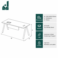 Bureau de direction moderne en forme de L avec support triangulaire en acier et aluminium, panneau E0, placage semi-chêne, table de bureau de PDG