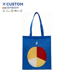 Custom Geometric Pattern Medium <b>Long</b> Handle Non Woven Reusable Tote <b>Bag</b> Eco Friendly for Grocery & Retail Promotion - Product Image 1