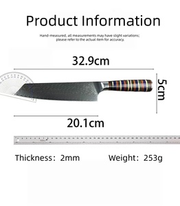 Couteau à légumes Nakiri à motif Damas, manche en résine colorée, couteau de cuisine multi-usages tranchant pour restaurant et usage domestique - Product Image 6