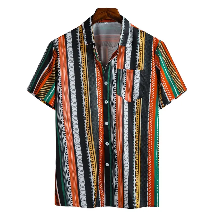 Mens Camicie A Maniche Corte Stampato Manica Hawaiian Shirt Gira-giù il Collare Corona Modello Button Coperto di Estate Camicie Casual