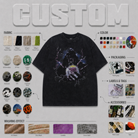 Camiseta de manga corta para hombre, personalizada, de 260 g, lavada y teñida, con estampado de retrato, cuello redondo, holgada, para verano.