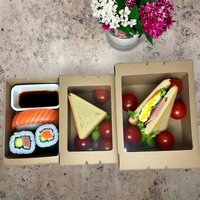 Boîte d'emballage alimentaire en carton écologique jetable, finition mate, film transparent pour restaurants et cafés - Utilisation pour boîte brune