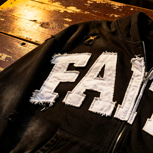 <strong>Men's</strong> Vintage Washed Black Cropped Zip up Hoodie FAITH Letter Patch Distressed Ripped Streetwear Sweatshirt <strong>Clothes</strong> <strong>Men</strong> - Product Image 6