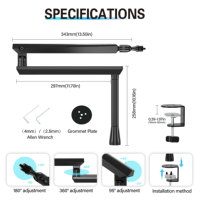 Support de microphone professionnel réglable à 360° avec bras articulé °   Support de microphone pivotant OEM ODM AUKI