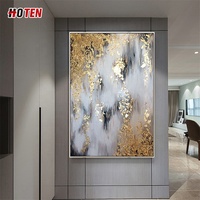 Peinture sur toile abstraite moderne avec feuille d'or, paysage, décoration intérieure, art à l'huile fait main, marque HOTEN, artiste original de Xiamen