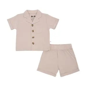 Conjunto de roupas de bebê Modal com estampa personalizada, blusa e macacão curto de verão unissex com alças curtas, conjunto de 2 peças