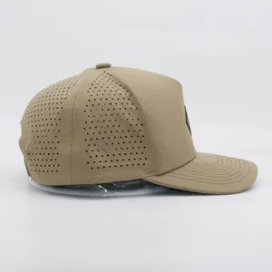 Custom Logo 5 Panel Waterproof PVC Logo Laser Cut Hole Perforated Performance Hat Gorras Golf Cap Baseball Dad Cap