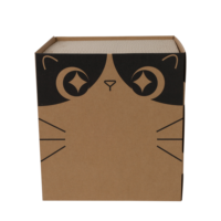 Maison pour chat à 2 niveaux en carton ondulé, personnalisable et en gros, avec fenêtre, griffoir intégré, impression de logo disponible
