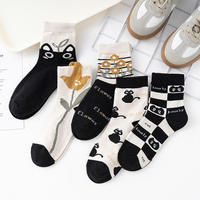 Nouvelles chaussettes mi-mollet en mélange de laine respirantes pour femme, tricotées, imprimé noir et blanc, corps transparent, décontractées, chaudes, pour le quotidien