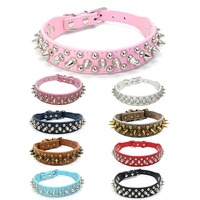Collier pour chien en PU résistant aux morsures, robuste, riveté, réglable, grande taille, pour animaux de compagnie, chiots, chats, accessoires, équipement, OEM