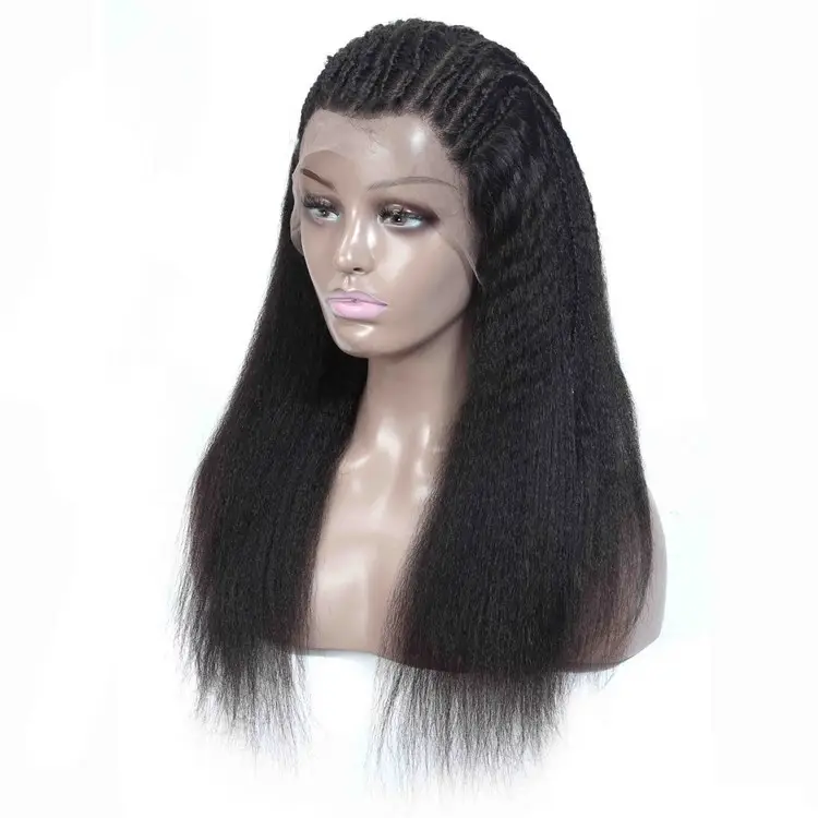 22 Inch 180% Dichtheid Indian Remy Hair Virgin Kinky Straight Human Hair 360 Kant Frontale Pruik Uitbreiding Voor Zwarte Vrouwen