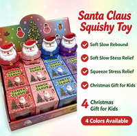 Jouet Squishy Père Noël multicolore festif et très populaire, emballé individuellement dans une boîte cadeau, idéal pour les cadeaux de Noël