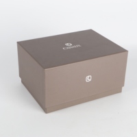 Boîte de Rangement Personnalisée pour Montre en Bois Marron, Luxe, Marque avec Logo, 1 Fente, Boîte Créative Peinte avec Boîte en Papier, Charnière Argentée, Emballage Cadeau