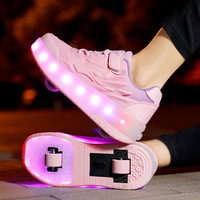 Chaussures de sport confortables à quatre roues pour enfants, patins à roulettes déformables, scintillants, pour filles et étudiantes