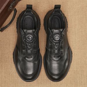 Zapatillas de deporte informales de cuero genuino para hombre, zapatos con cordones rápidos y perilla giratoria, zapatos para caminar con suela de goma gruesa antideslizante de alta calidad - Product Image 4