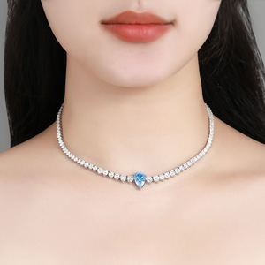 Colliers ras-du-<span class=keywords><strong>cou</strong></span> et colliers tennis unisexes <span class=keywords><strong>de</strong></span> luxe en argent 925 <span class=keywords><strong>de</strong></span> haute qualité, avec moissanite VVS1 <span class=keywords><strong>de</strong></span> 4 carats, multicolore, taille poire dégradée à 3 griffes - Product Image 5