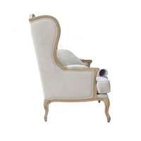 Fauteuil à oreilles HL198 de style français du milieu du siècle, luxueux, antique, sculpté à la main, rembourré en lin, avec housse amovible pour salon