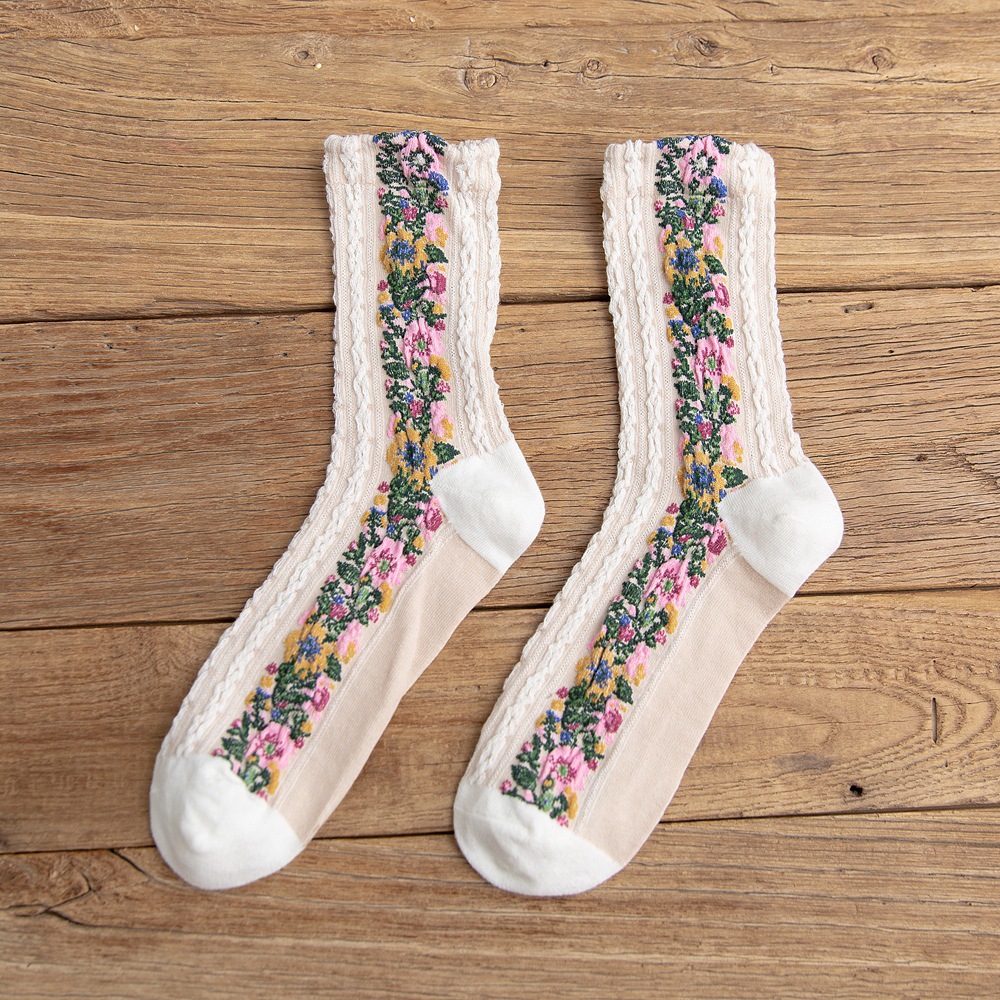 Design bonito Meias de flores femininas Meias por atacado a granel Retro Flores quebradas